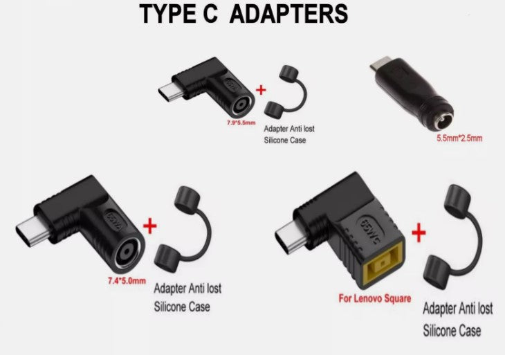 Type C Adapters for Lenovo Toshiba Sony HP laptop chargers 65W