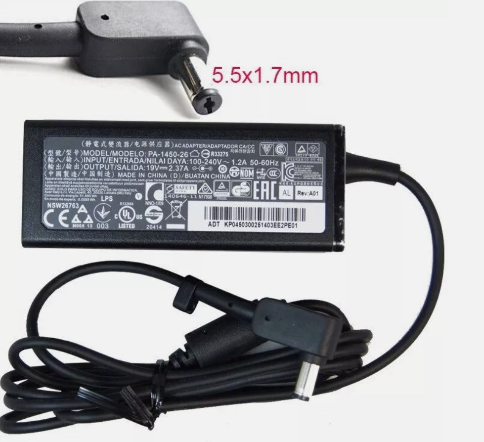 Original Acer Laptop Charger  19v - 2.37a  65w (5.5mm X 1.7mm)