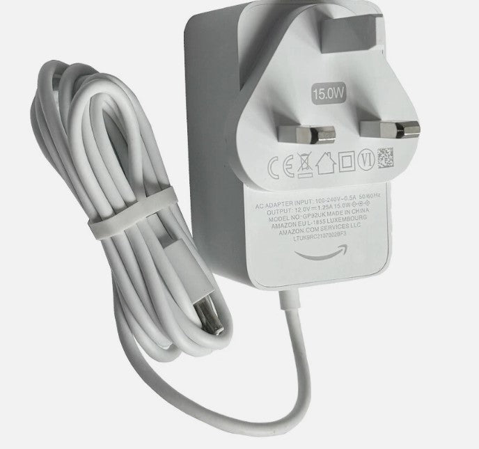 Genuine Amazon UK AC Power Adaptor 15W for Echo Spot Echo Dot (3rd Gen) White