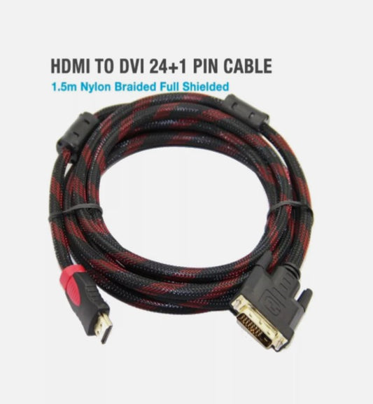 DVI to HDMI Cable Lead to Connect Computer Notebook Laptop to TV Monitor 1.5m