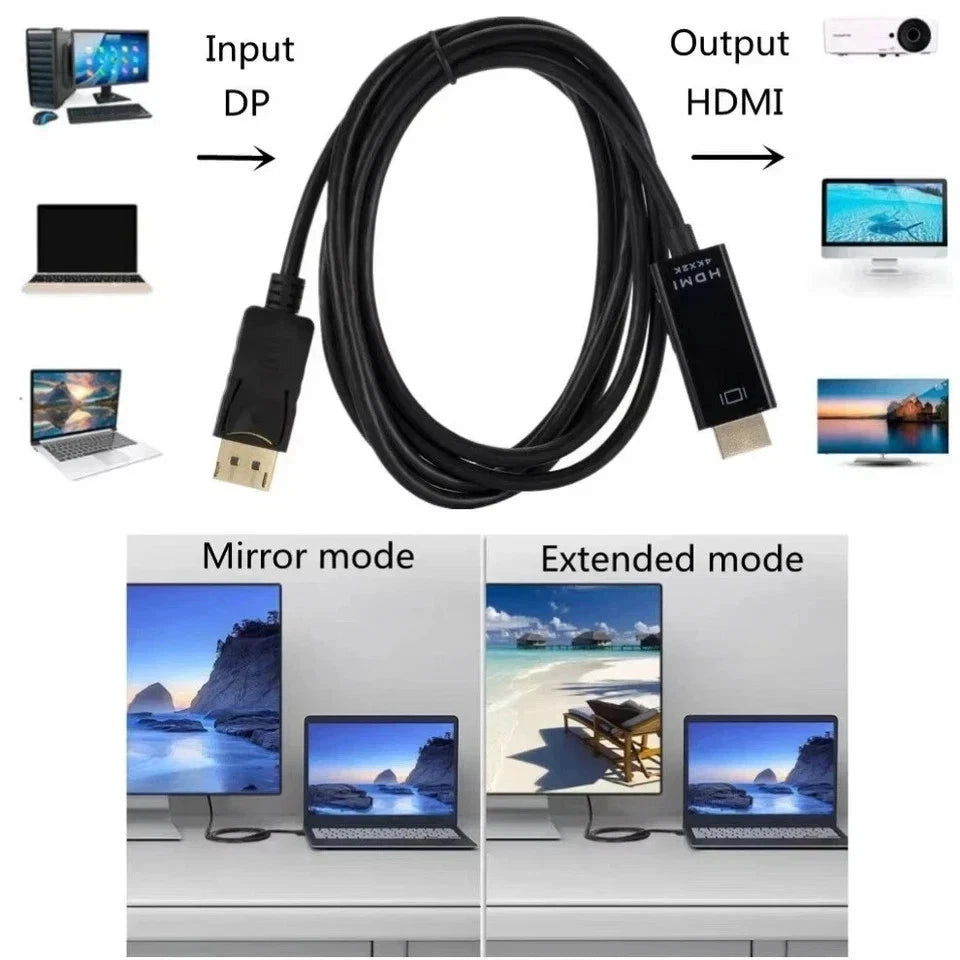 1.8M 4K Display Port DP To HDMI Male Cable Adapter Converter DisplayPort 4K*2K