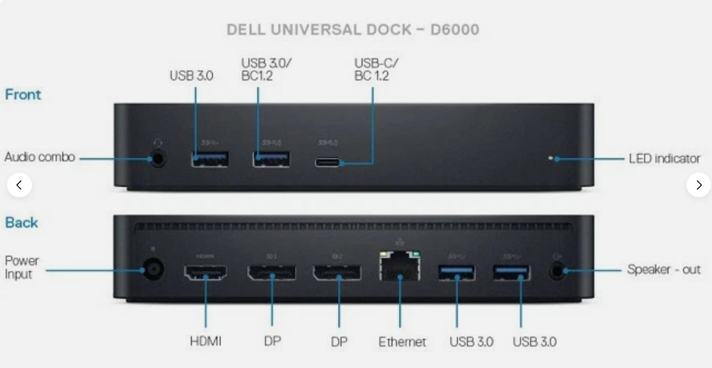 Dell Universal Dock - D6000 USB-A/-C docking station 130w