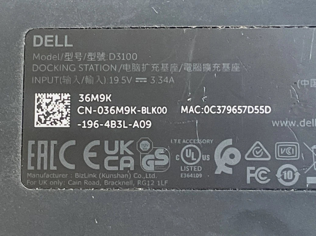 Dell D3100 Docking Station DisplayLink (incl. PSU and USB Cable)