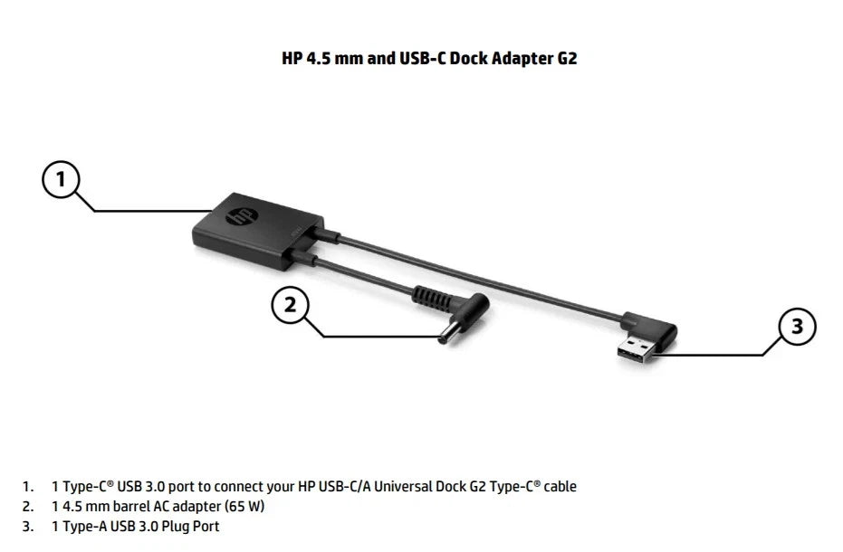 Original HP 4.5 mm and USB-C Dock Adapter G2