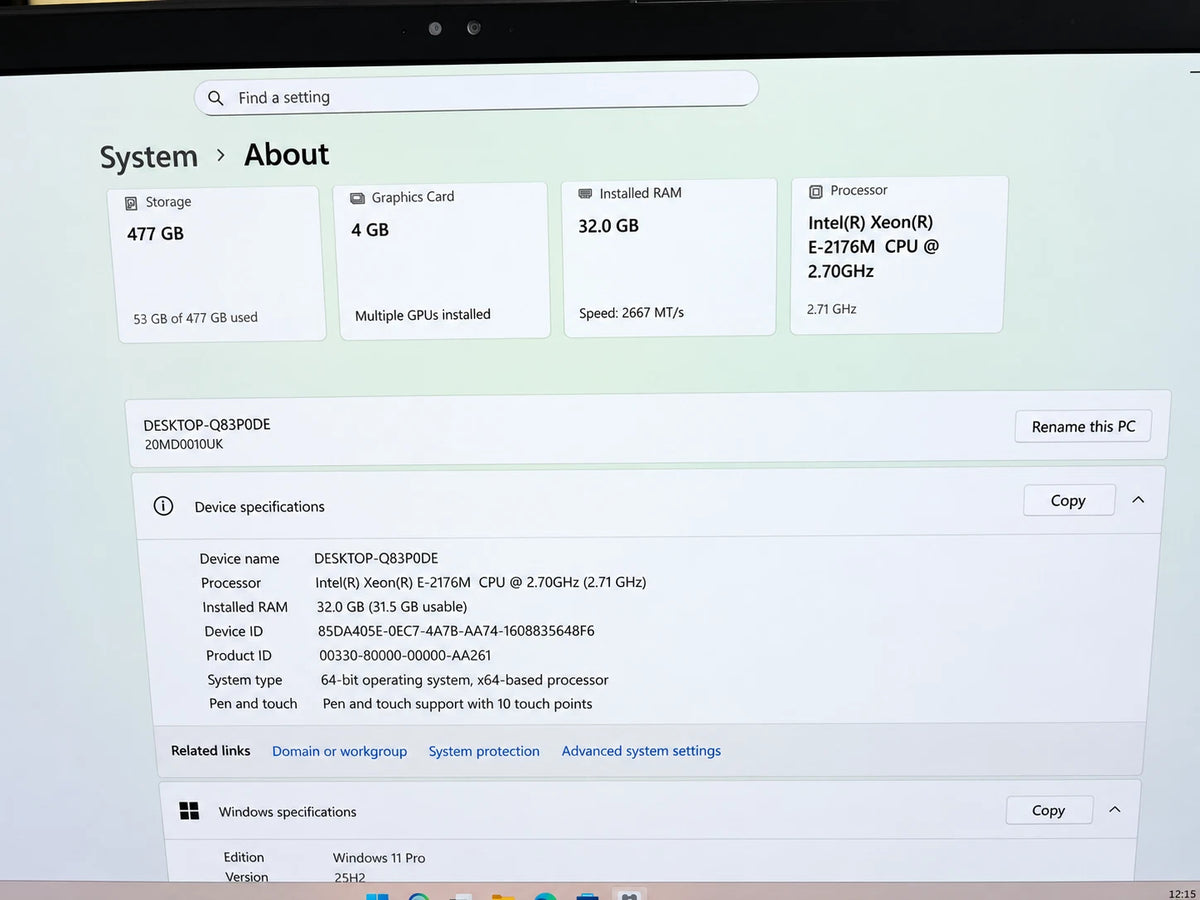 Lenovo Thinkpad P1 Intel Xeon E-2176M+NVIDIA Q T2000 32GB RAM 512GB NVMe Win11