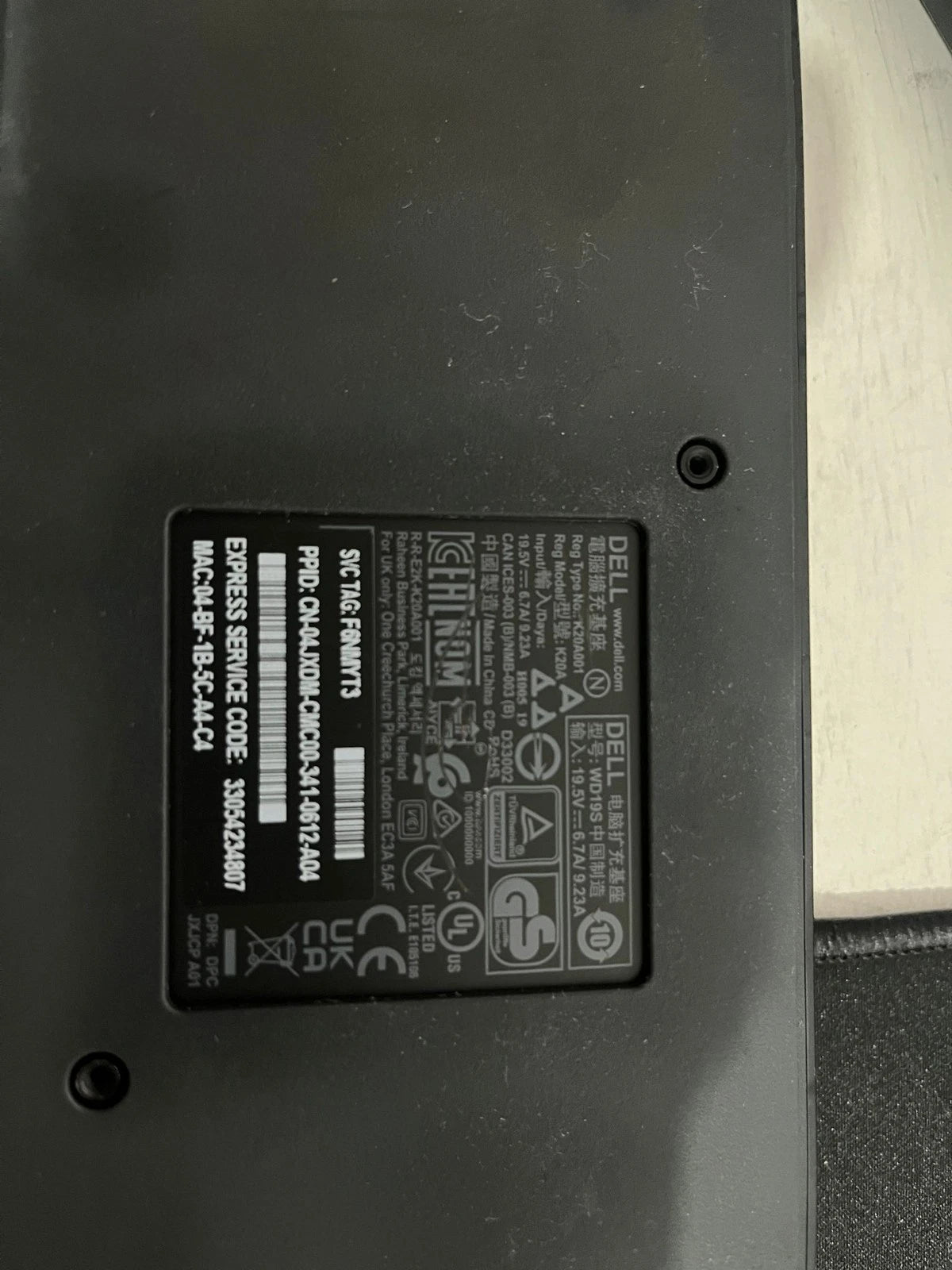 Dell K20A001 K20A Docking Station With 180W PSU + Power lead