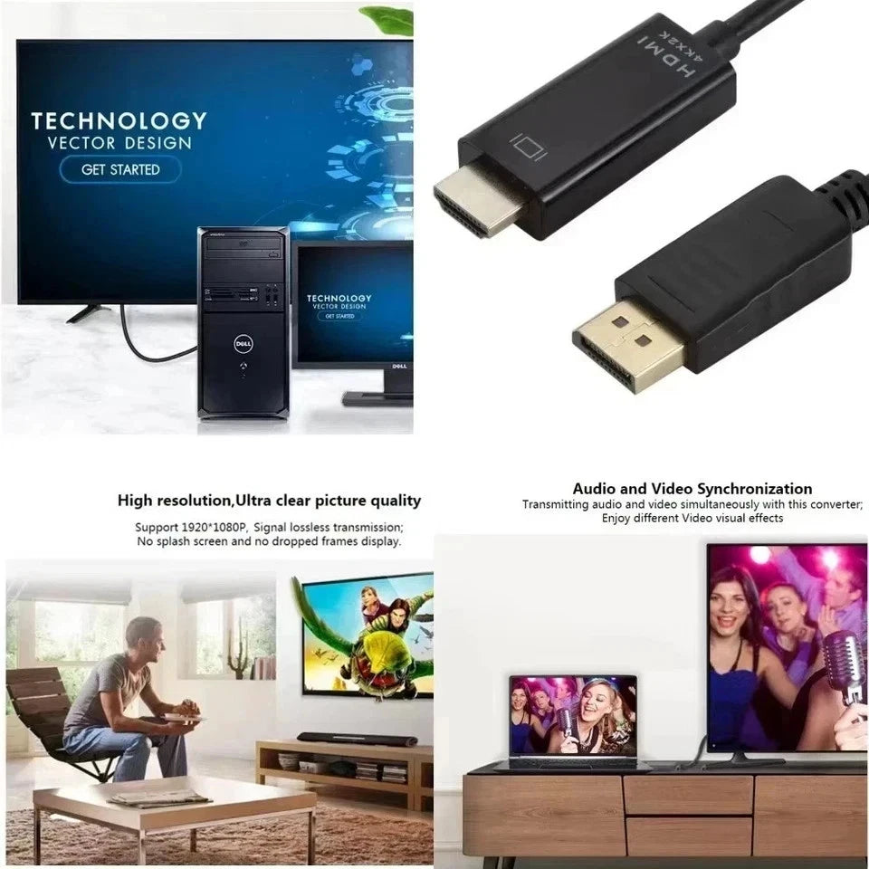 1.8M 4K Display Port DP To HDMI Male Cable Adapter Converter DisplayPort 4K*2K