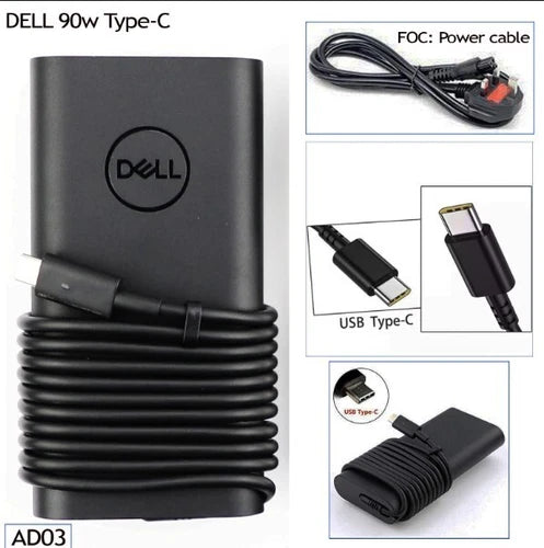Share Genuine Original DELL Charger Type-C Power Supply AC Adapter 90W (With USB Port)
